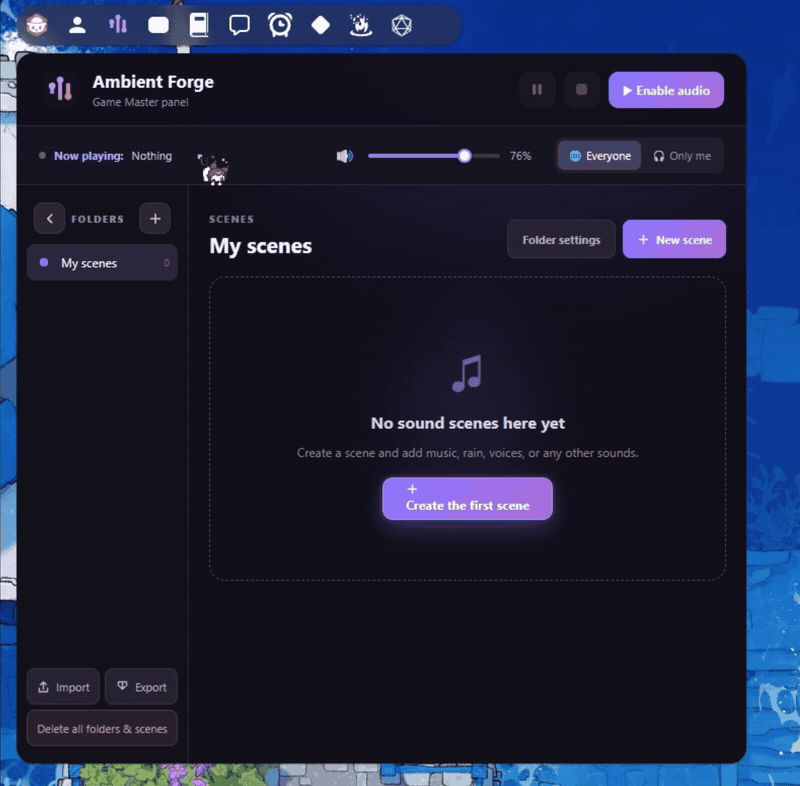 Pressing Enable audio in Ambient Forge